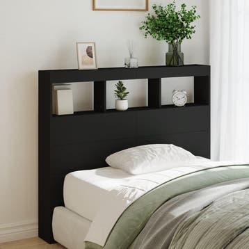 vidaXL Hoofdbordkast met LED-verlichting 120x17x102 cm zwart, Verzenden, Nieuw, Zwart, Hout