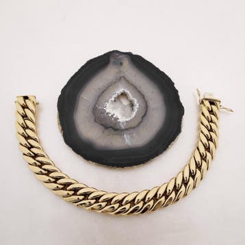 Brede gouden gourmetschakel armband (Schakelarmband), Ophalen of Verzenden, Gebruikt, Goud, Goud