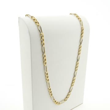 Bicolor gouden Figaro schakelketting, Ophalen of Verzenden, Gebruikt, Goud, Goud
