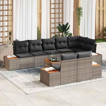 vidaXL Tuinbankenset 9 st Grijs Poly riet, Tuin en Terras, Verzenden, Nieuw, Meer dan 8 zitplaatsen