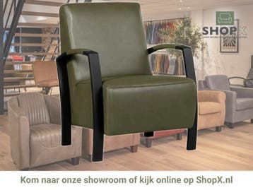 Leren fauteuil Glory - Granada Moss (olijf/groen), Nieuw, Ophalen of Verzenden, 50 tot 75 cm, Industrieel, Modern