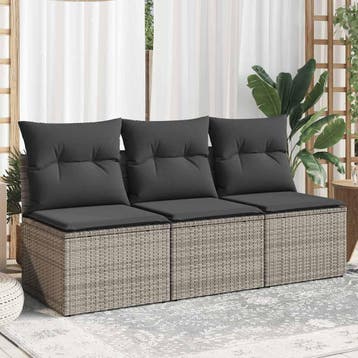 vidaXL Tuinbank 3-zits met kussens poly rattan grijs, Tuin en Terras, Tuinsets en Loungesets, Verzenden, Nieuw