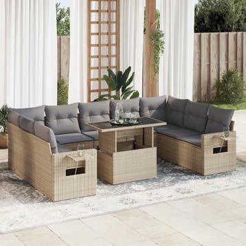 vidaXL 10-delige Loungeset met kussens poly rattan beige, Verzenden, Nieuw, Loungeset