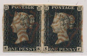 Groot-Brittannië 1840 - 1 Penny Black, dubbelstuk van plaat, Gestempeld