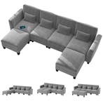 LIVSK Hoekbank met 2 Voetenbankjes - U-vormig - USB en Type-