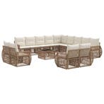 vidaXL Tuinbankenset 14 pcs Beige en Crème Wit poly rattan, Verzenden, Nieuw, 4 zitplaatsen