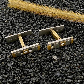 Manchetknopen; diamant 0,07 ct.; 18 karaat geelgoud en pa..., Ophalen of Verzenden, Gebruikt, Goud