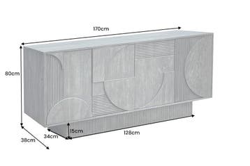 Dressoir ART DECO 170 cm 3D mangohout naturel wit - 46800, Huis en Inrichting, Kasten | Dressoirs, Ophalen of Verzenden, Nieuw