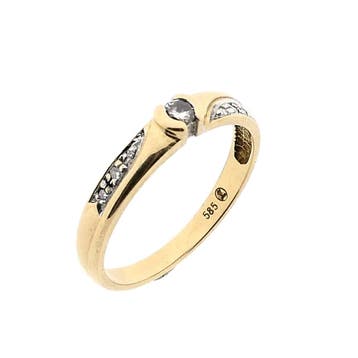 Gouden ring met diamant; diamant 0,10 ct.; 14 karaat; rin..., Sieraden, Tassen en Uiterlijk, Gebruikt, Ophalen of Verzenden, 17 tot 18