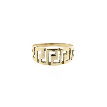 Vintage gouden ring met meander patroon, Gebruikt, 19 tot 20, Ophalen of Verzenden, Dame of Heer
