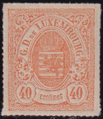 Luxemburg 1865/75 - Stemma 40 c. oranje Unif.23 volledig, Gestempeld