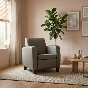 Leren fauteuil Joy - Toledo Smog (grijs) - Poten hout bruin, Huis en Inrichting, Nieuw, Ophalen of Verzenden, Eigentijds, Klassiek, Modern