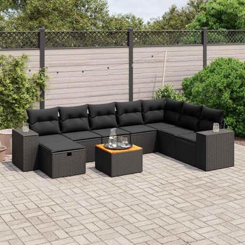 vidaXL 9-delige Loungeset met kussens poly rattan zwart, Verzenden, Nieuw, Loungeset
