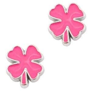 2 x Floating Charms klavertje 4 Antiek zilver-neon pink 9..., Ophalen of Verzenden, Nieuw, Bedel