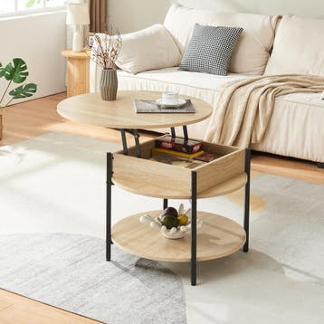 Salontafel Kandas rond eikenkleurig en zwart Ø70 cm [en.casa, Huis en Inrichting, Tafels | Salontafels, Verzenden, Nieuw