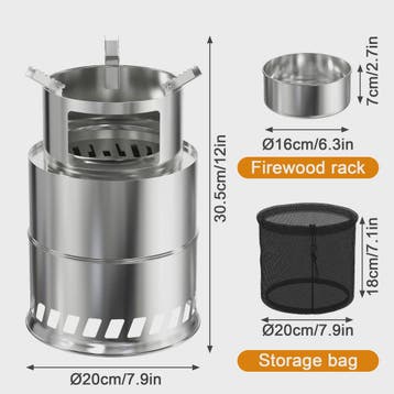 Draagbare RVS Rocket Stove Camping Houtkachel - 20cm, Ideaal