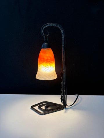 Charles SCHNEIDER - Tafellamp - Smeedijzer, Meergelaagd glas, Antiek en Kunst