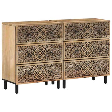 vidaXL Bijzetkasten 2 st 60x33x75 cm massief mangohout, Huis en Inrichting, Kasten | Buffetkasten, Minder dan 50 cm, Verzenden