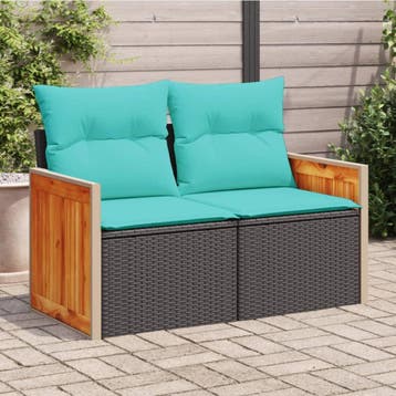 vidaXL Tuinbank met kussens 2-zits poly rattan zwart, Verzenden, Nieuw
