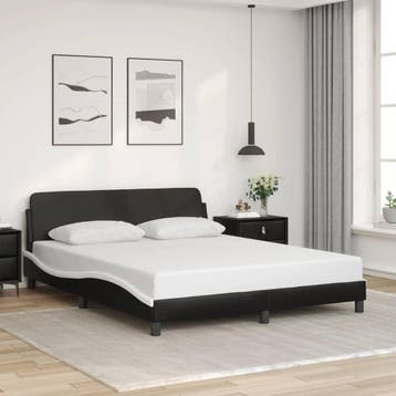 vidaXL Bedframe Dover kunstleer zwart en wit 152x203 cm, Huis en Inrichting, Slaapkamer | Bedden, Overige materialen, Verzenden