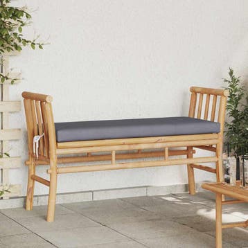 vidaXL Tuinbank met kussen Bruin 110 x 38 x 65cm Bamboe, Tuin en Terras, Tuinbanken, Verzenden, Nieuw, Hout