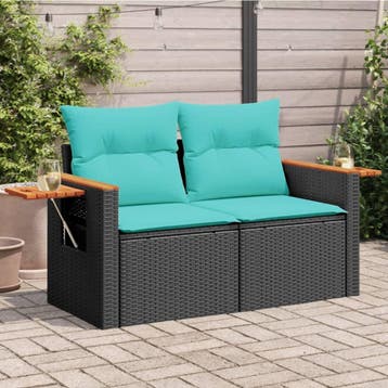 vidaXL Tuinbank met kussens 2-zits poly rattan zwart, Verzenden, Nieuw