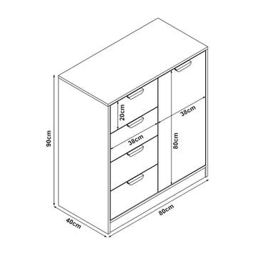 Commode Varkaus ladekast mdf met 4 lades 1 deur 90x80x40 cm, Verzenden, Nieuw