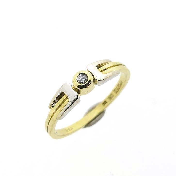 Desiree bicolor gouden solitair ring met diamant 0,03 ct., Sieraden, Tassen en Uiterlijk, Ringen, Dame, Met edelsteen, Goud, Kleiner dan 17
