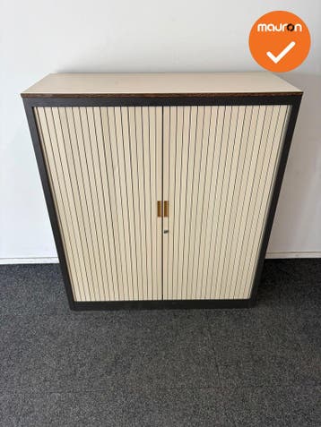 Aspa - Roldeurkast - 137x120x47 cm - Antraciet met beige deu, Werkplek, Ophalen of Verzenden, Gebruikt, Kast