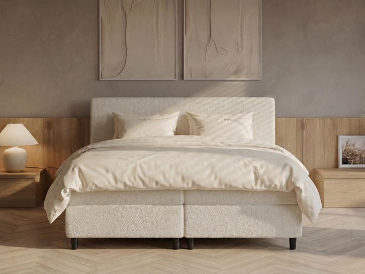 Opberg Boxspring - Eefje - Teddy - Beige - 140 x 210 cm, Huis en Inrichting, Slaapkamer | Boxsprings, 210 cm, Beige, 140 cm, Twijfelaar