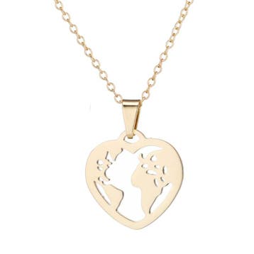 Fako Bijoux - Ketting - Stainless Steel - Wereldkaart Hart -, Verzenden, Nieuw