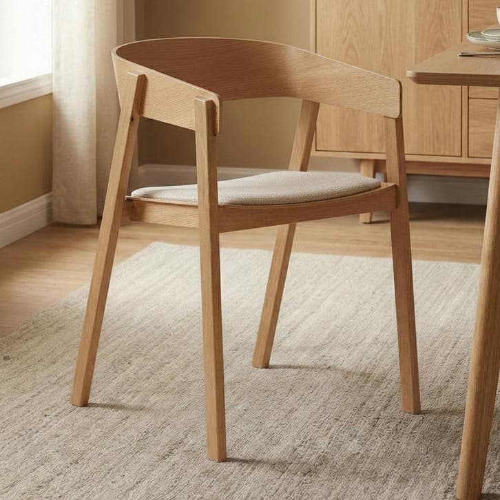 *WOONWINKEL* Eiken Eetkamerstoel Met Creme Stof, Huis en Inrichting, Stoelen, Bruin, Nieuw, Stof, Verzenden
