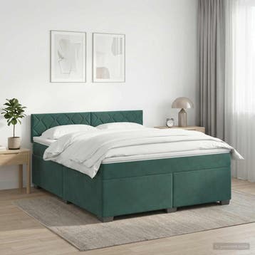 vidaXL Boxspring Bed met Matras en LED Donkergroen 160 x 200, Huis en Inrichting, Slaapkamer | Bedden, Verzenden, Stof, Groen