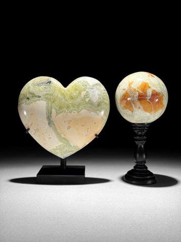 GEEN RESERVEPRIJS - Prachtig paar onyx Hartvormig en bol op, Antiek en Kunst