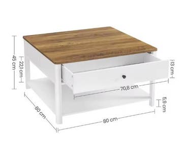 Salontafel 80x80 cm met 2 lades en plank – maritiem design, Verzenden, Nieuw