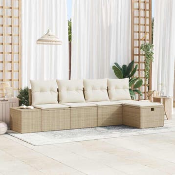 vidaXL Bankstel 5 st poly rattan, Verzenden, Nieuw, Rotan, 5 zitplaatsen