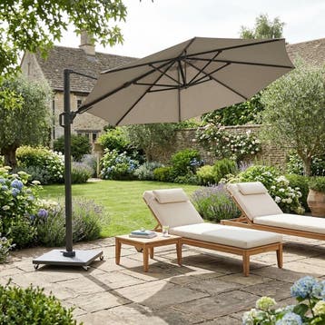 Challenger T2 premium zweefparasol 350 cm  rond manhattan, Tuin en Terras, Ophalen of Verzenden, Nieuw