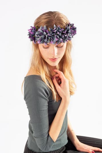 KIMU® Bloemenkrans Haar Dahlia Paars Blauw Paarse Bloemen Ha, Ophalen of Verzenden, Nieuw, Carnaval, Accessoires