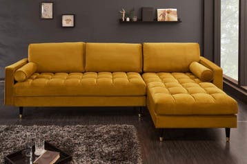Elegante hoekbank COSY VELVET 260cm mosterdgeel fluwelen, Ophalen of Verzenden, Nieuw