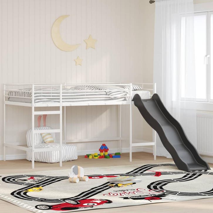 vidaXL Kinder loft bedframe met glijbaan Wit en Antraciet 80, Huis en Inrichting, Slaapkamer | Bedden, Wit, Nieuw, Metaal, Verzenden
