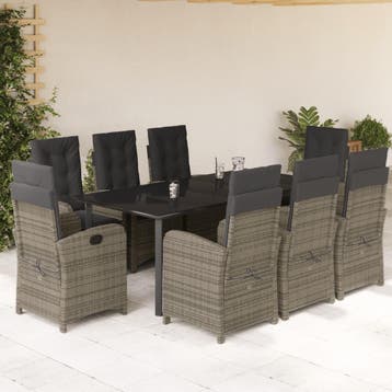 vidaXL 9-delige Tuinset met kussens poly rattan grijs, Verzenden, Nieuw, 8 zitplaatsen, Tuinset