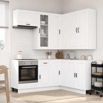 vidaXL Keukenblok PORTO 8 st Wit Bewerkt hout, Huis en Inrichting, Keuken | Keukenelementen, Verzenden, Nieuw, Wit