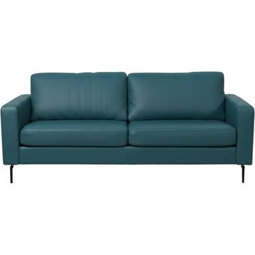 Leren bank Match - 3 zits - Toledo Turquoise (blauw) -, Nieuw, Ophalen of Verzenden, Rechte bank, Modern