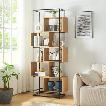 Boekenkast Rennebu open kast 194x80x33 cm zwart en eikenkleu, Verzenden, Nieuw
