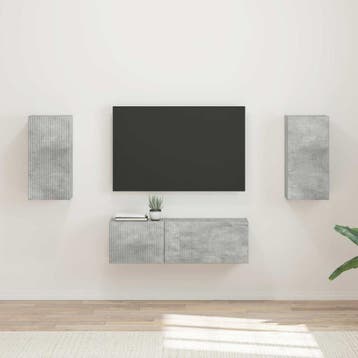 vidaXL TV Wandkast Set 4 st Beton Grijs Bewerkt hout, Huis en Inrichting, Kasten | Televisiemeubels, Minder dan 50 cm, Verzenden