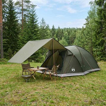 vidaXL Huisje Tent met dak Leger groen 6-persoons Polyester, Verzenden, Nieuw, Tot en met 2