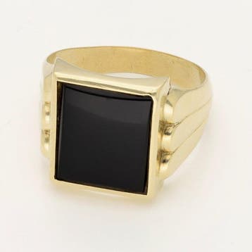 Ring - 14 karaat Geel goud - Onyx, Nieuw