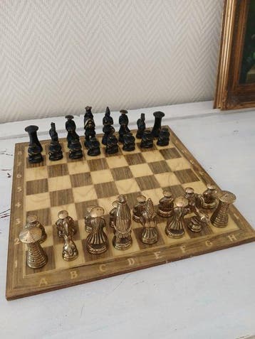 Schaakspel - messing, hout