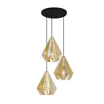Industriële hanglamp goud met mesh 3-lichts - Carcass, Verzenden, Nieuw, Industrieel