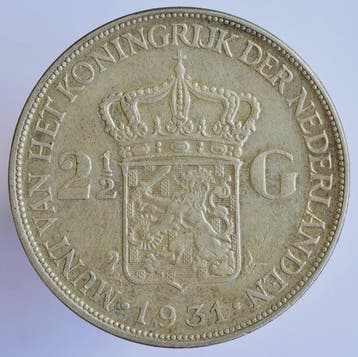 Nederland. Wilhelmina. 2 1/2 Gulden 1931 (Zonder